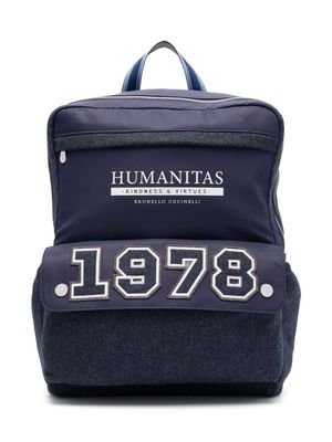 Brunello Cucinelli Kids logo-print flannel backpack - Blue