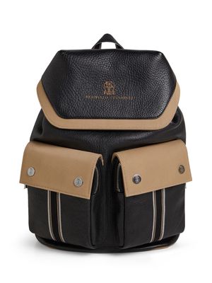 Brunello Cucinelli Kids logo-print leather backpack - Black