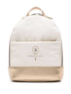 Brunello Cucinelli Kids logo-print panelled backpack - Neutrals