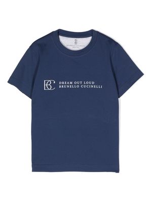 Brunello Cucinelli Kids logo-print short-sleeve T-shirt - Blue