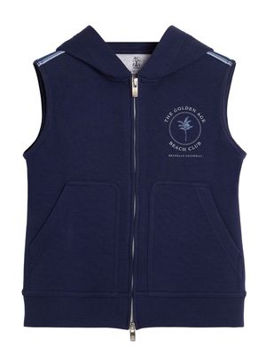 Brunello Cucinelli Kids logo-print sleeveless hoodie - Blue