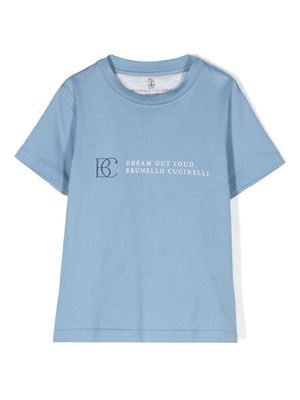 Brunello Cucinelli Kids logo-print T-shirt - Blue