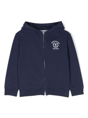 Brunello Cucinelli Kids logo-print zip-up cotton hoodie - Blue