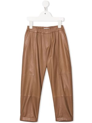 Brunello Cucinelli Kids mid-rise leather trousers - Brown