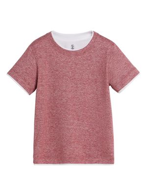 Brunello Cucinelli Kids Monili-embellished linen-blend T-shirt - Red