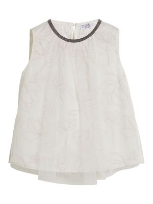 Brunello Cucinelli Kids Monili-trim floral-print cotton blouse - Neutrals