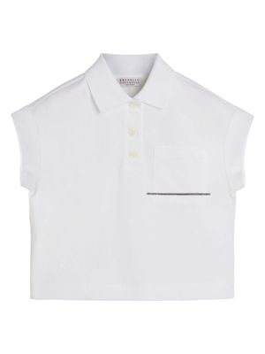Brunello Cucinelli Kids Monili-trim sleeveless cotton polo shirt - White
