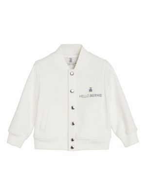 Brunello Cucinelli Kids motif-embroidered bomber jacket - White