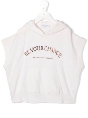 Brunello Cucinelli Kids motif-embroidered sleeveless hoodie - Neutrals