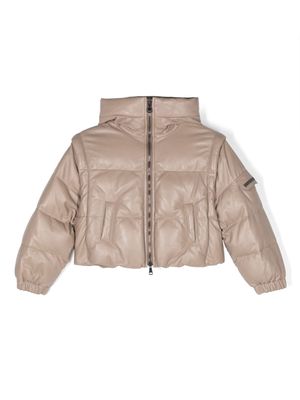 Brunello Cucinelli Kids padded zip-up leather jacket - Neutrals