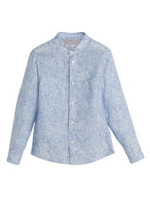 Brunello Cucinelli Kids paisley-print linen shirt - Blue