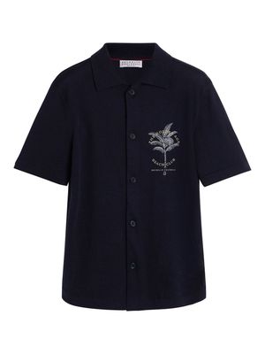 Brunello Cucinelli Kids palm tree-embroidered shirt - Blue