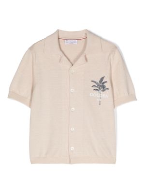 Brunello Cucinelli Kids palm tree-print fine-knit shirt - Neutrals
