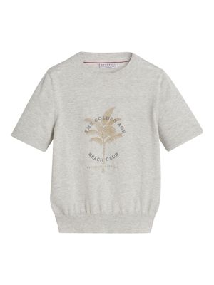 Brunello Cucinelli Kids palm tree-print knit top - Grey