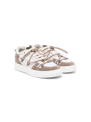 Brunello Cucinelli Kids panelled drawstring leather sneakers - Brown