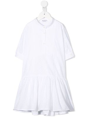 Brunello Cucinelli Kids perforated ruched-detail dress - White