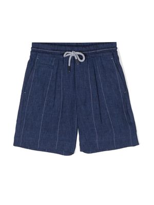 Brunello Cucinelli Kids pinstripe linen shorts - Blue
