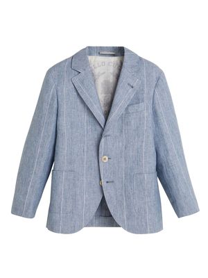 Brunello Cucinelli Kids pinstriped organic linen blazer - Blue
