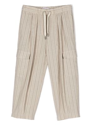Brunello Cucinelli Kids pinstriped tapered cargo trousers - Neutrals