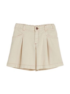 Brunello Cucinelli Kids pleat-detail denim shorts - Neutrals