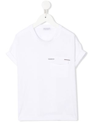 Brunello Cucinelli Kids pocket-detail short sleeve T-shirt - White