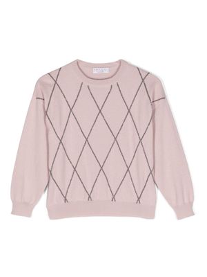 Brunello Cucinelli Kids Precious Argyle cashmere jumper - Pink