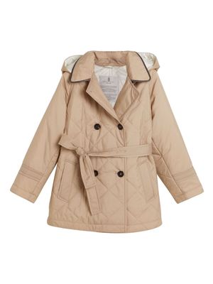Brunello Cucinelli Kids quilted hooded trench coat - Neutrals