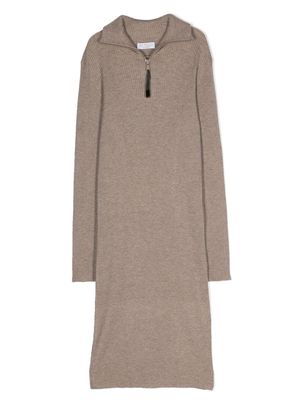 Brunello Cucinelli Kids ribbed-knit long dress - Brown
