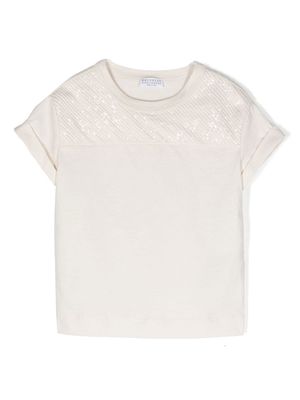 Brunello Cucinelli Kids sequin-detail cotton T-shirt - Neutrals