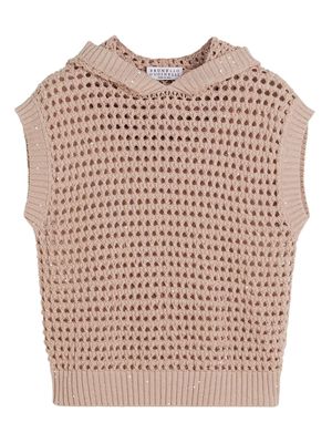 Brunello Cucinelli Kids sequined open-knit hooded vest - Pink