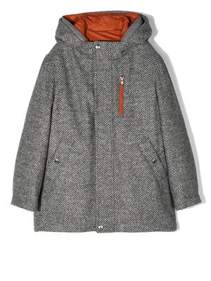 Brunello Cucinelli Kids short herringbone-pattern coat - Grey
