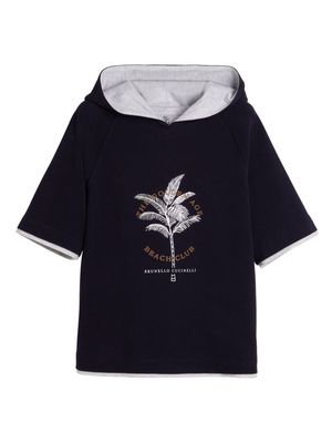 Brunello Cucinelli Kids short-sleeve cotton hoodie - Blue
