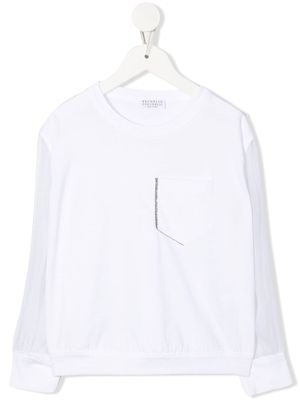 Brunello Cucinelli Kids silk-sleeve cotton sweatshirt - White