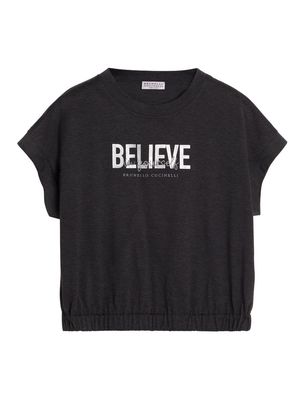 Brunello Cucinelli Kids slogan-print cotton T-shirt - Black