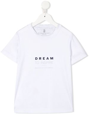 Brunello Cucinelli Kids slogan-print cotton T-shirt - CKE35 WHITE