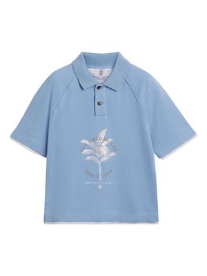 Brunello Cucinelli Kids slogan-print polo shirt - Blue