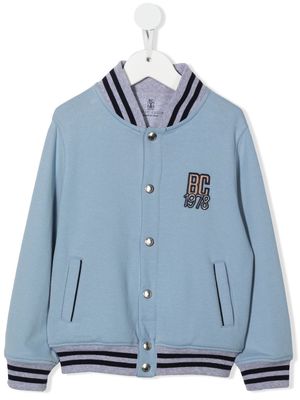 Brunello Cucinelli Kids stripe-detail cotton sweatshirt - Blue