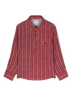 Brunello Cucinelli Kids stripe-pattern linen shirt - Red