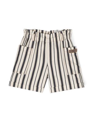 Brunello Cucinelli Kids stripe-print logo-patch shorts - White