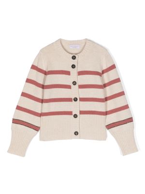 Brunello Cucinelli Kids striped cashmere cardigan - Neutrals