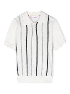 Brunello Cucinelli Kids striped cotton polo shirt - White