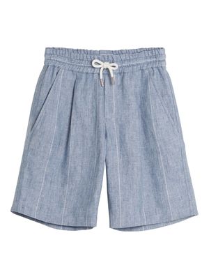 Brunello Cucinelli Kids striped organic-linen shorts - Blue