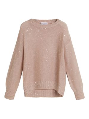 Brunello Cucinelli Kids tonal sequin linen-silk sweater - Pink