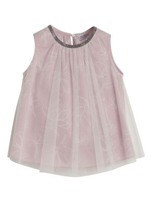 Brunello Cucinelli Kids tulle-overlay floral-print vest - Pink