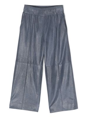 Brunello Cucinelli Kids wet-effect suede wide-leg trousers - Blue