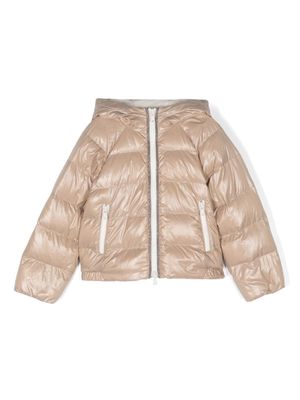 Brunello Cucinelli Kids zip-up goose padded jacket - Neutrals