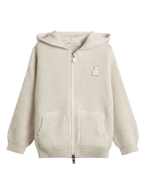 Brunello Cucinelli Kids zip-up ribbed-knit hoodie - Neutrals