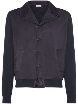 Brunello Cucinelli knit-panelled suede jacket - Black