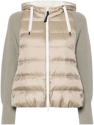 Brunello Cucinelli knitted-sleeves hooded puffer jacket - Grey