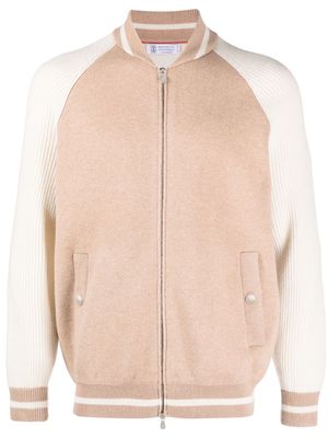 Brunello Cucinelli knitted zipped varsity jacket - Neutrals